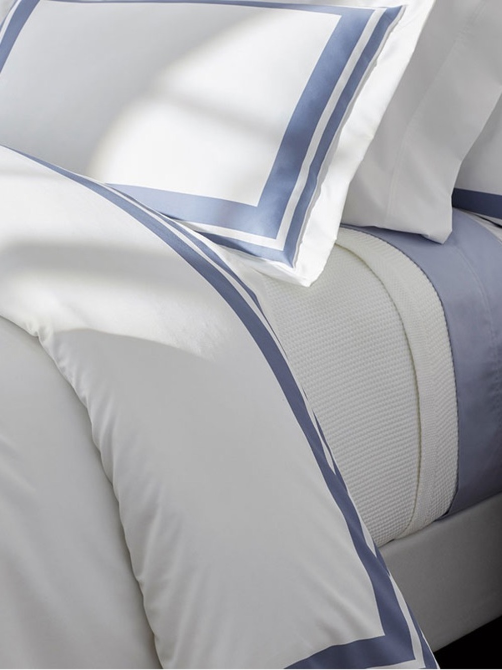 The Company Store Double Border Supima Cotton Duvet Cover King Blue Dusk